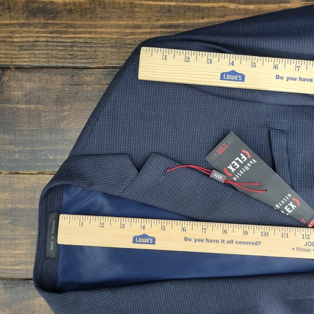 Van‎ Heusen Flex Men's Sport Coat Blazer Navy Houndstooth Poly Blend 46L NEW